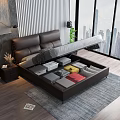 Modern Double Bed With Leather Headboard And City View Through Floor To Ceiling Windows 3d model