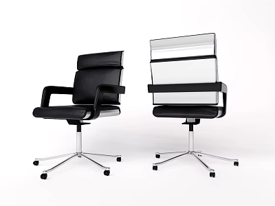 Two Modern Office Chairs Featuring Black Leather And Transparent Backrest With Metal Base And Wheels 3d model