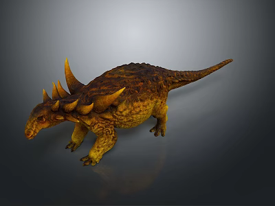 Detailed Armored Dinosaur Model with Spiked Head and Scaly Yellow Brown Body 3d model