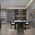 Modern Living and Dining Room Interior With Gray Sofa Orange Cushions and Wall Art