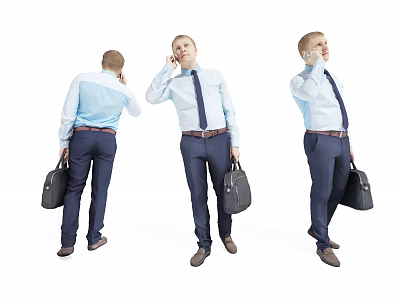A Man Wearing Shirt And Tie Holding Briefcase Talking On Phone 3d model