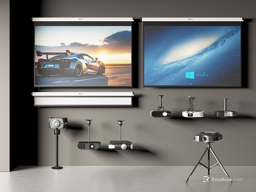 Professional Projection Monitoring Equipment With Projectors Cameras Screens Tripods And Mounts 3d model 
