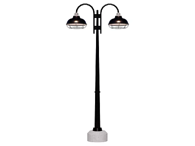 Modern Outdoor Lamp with Double Head Black Pole and White Base for Garden 3d model