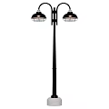 Modern Outdoor Lamp with Double Head Black Pole and White Base for Garden