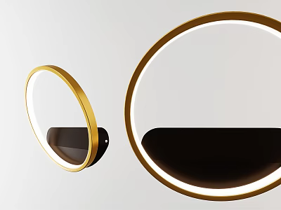 Stylish Modern Circular Wall Lamp with Golden Frame and Illuminated Design 3d model