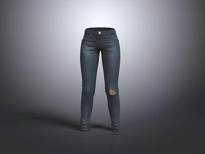 Dark Colored Slim Fit Denim Jeans With Ripped Knees For Casual Fashion Look 3d model