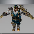 Steampunk Bear Character Wearing Mechanical Armor With Gears Blue Outfit And Badge Decorations