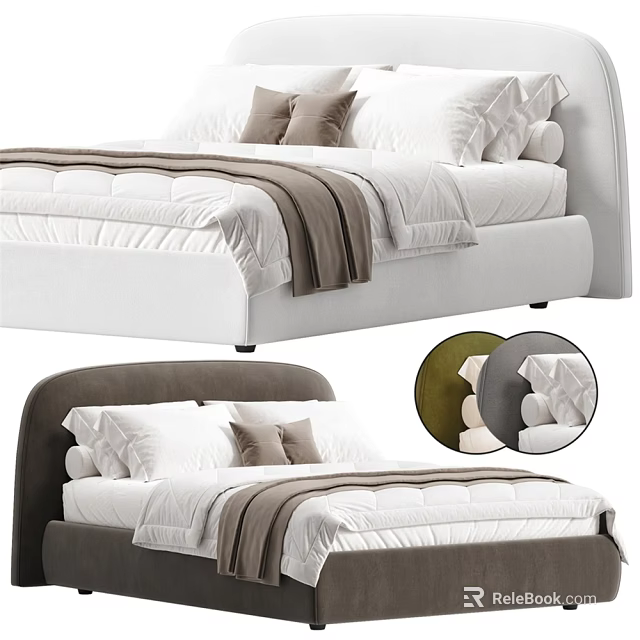 Modern Upholstered Double Bed with Comfortable Pillows Comforter and Blanket and Different Color Headboard Options 3d model 