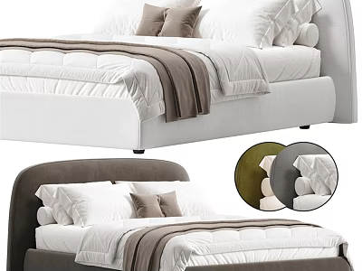 Modern Upholstered Double Bed with Comfortable Pillows Comforter and Blanket and Different Color Headboard Options 3d model