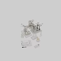 Stylish Decorative Ornament Set With White Blossom Branches Glass Vase Candles Books And Geometric Decor