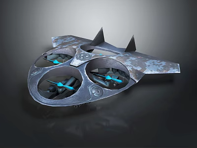 Modern Camouflage Drone Design With Four Rotors Spiked Structure And Blue Lights 3d model