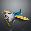 Vintage Blue Yellow Toy Airplane with Propeller Engine and Cross Wing Symbols