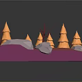 Cartoon Winter Scene With Orange Trees Snowy Rocks And Red Path