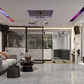 Modern Living And Dining Room Interior Design With Open Layout Sofa Coffee Table And Chandelier