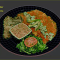 Delicious Steak Plate with Red Sauce Lettuce Tomato Avocado and Cheese Crumbles