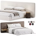 Modern Upholstered Double Bed With White Linen Sheets Pillows Throw Blanket And Color Options