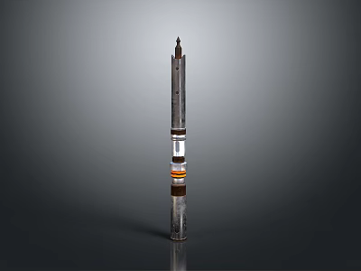 Industrial Metal Equipment With Long Cylindrical Design And Colored Rings Features 3d model