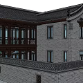 Chinese Style Detached Villa With Gray Tiled Roof Wooden Structure And Green Courtyard
