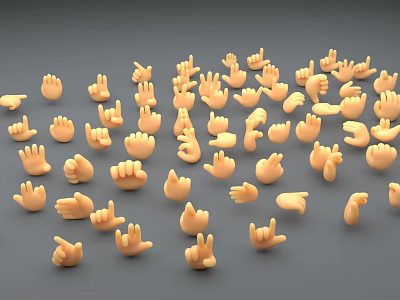 Yellow Small Decorative Ornament Set With Various Hand Gestures On Gray Background 3d model
