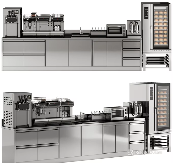 Elegant Modern Kitchen Interior Featuring Stainless Steel Cabinets And Appliances 3d model 