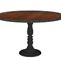 Round Wooden Dining Table With Carved Black Pedestal Base And Classic Design