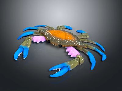 Toy Crab with blue legs orange spotted back pink parts and green claws 3d model