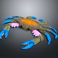 Toy Crab with blue legs orange spotted back pink parts and green claws