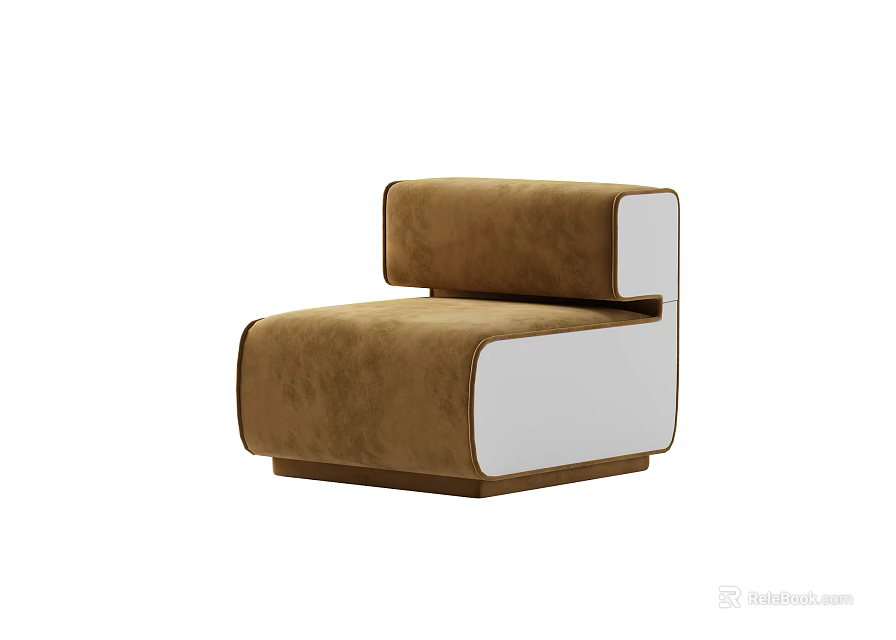 Modern Brown Velvet Single Sofa With Curved Armrest And Stable Base 3d model