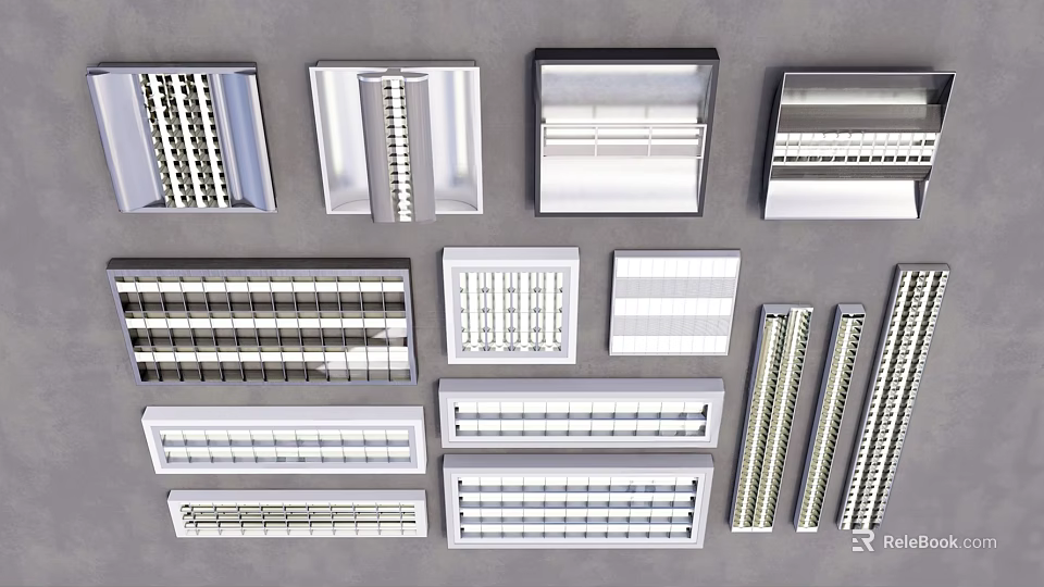 Various Modern Grille Lights Featuring Different Grid Patterns And Styles Displayed 3d model