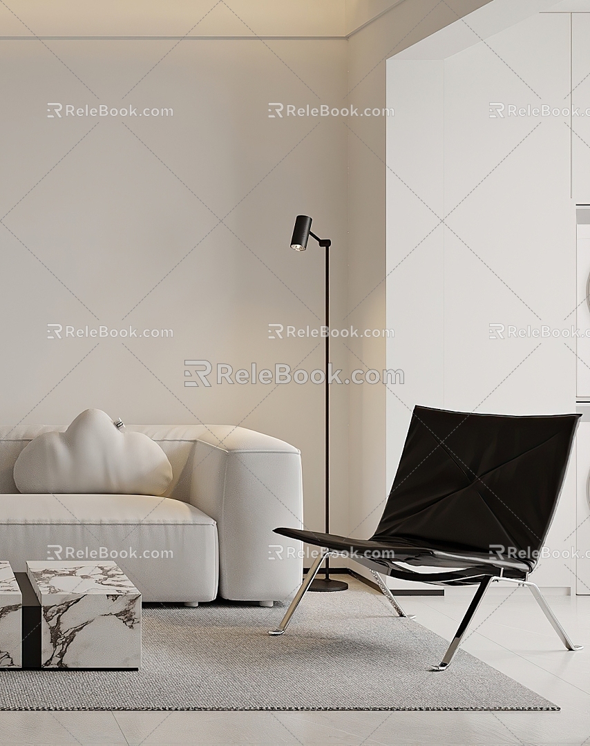 Leisure chair side corner a few black and white gray floor lamp single chair chair Y63 3d model