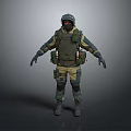 A Man Wearing Military Uniform Helmet Goggles Tactical Vest And Camouflage Clothing On Gray Background