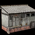Old Wooden Building With Weathered Tile Roof Aged Walls Broken Windows And Brick Base