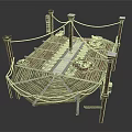 Decorative Wooden Platform With Posts Ropes And Dishes On Wooden Floor