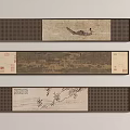 Three Long Scroll Traditional Chinese Paintings with Dark Frames on Light Wall 3d model