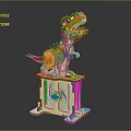 Orange Mechanical Dinosaur Model Standing On White Base With Mechanical Structure 3d model