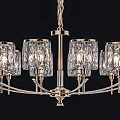Elegant Illuminated Chandelier With Transparent Glass Shades And Golden Metal Frame