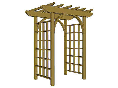 Wooden Pergola With Lattice Side Panels And Decorative Rafters For Outdoor Garden 3d model