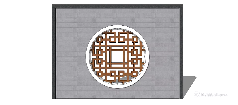 Scenic Wall With Circular Wooden Lattice Pattern on Gray Stone Surface 3d model