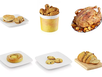 Kitchen Gourmet Fried Chicken Bread Biscuits 3d model