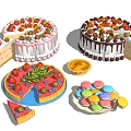 Macaroon Food Dessert Birthday Cake Pizza 3d model