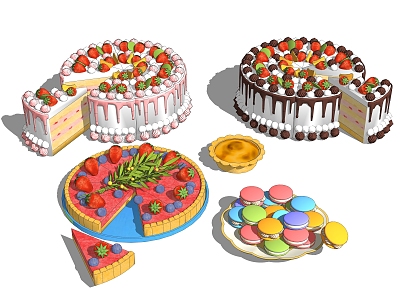 Macaroon Food Dessert Birthday Cake Pizza 3d model