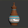 Orange Decorative Vase with Blue White Stripes and Intricate Patterns for Fresh Flowers
