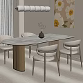 Modern Oval Marble Top Dining Table Set with Four Light Gray Chairs and Wooden Legs