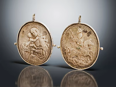 Exquisite Oval Engraved Metal Jewelry Pendants With Intricate Designs And Pair Set 3d model