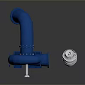 Turbocharger Exploded View With Blue Housing And Silver Turbine Blades