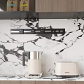Modern Kitchen Countertop With Electric Kettle Toaster And Control Panel On Marble Backsplash Design