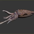 Detailed Striped Cuttlefish Featuring Brown Purple Stripes On Dark Background With Extended Tentacles