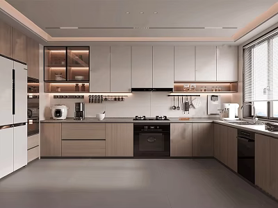 Elegant Modern Kitchen Interior With Island Countertop Cabinets And Appliances 3d model