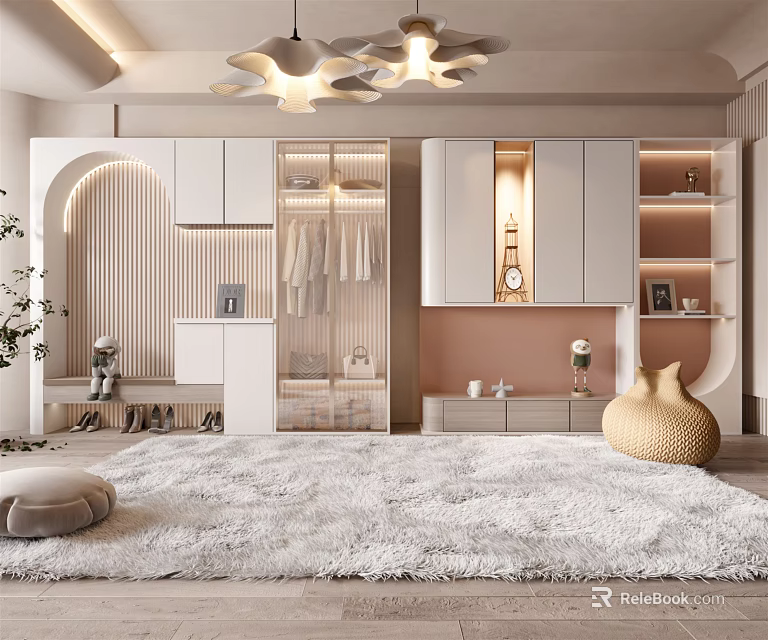 Modern Stylish Shoe Cabinet in Entryway with Practical Storage Design and Decorative Elements 3d model 