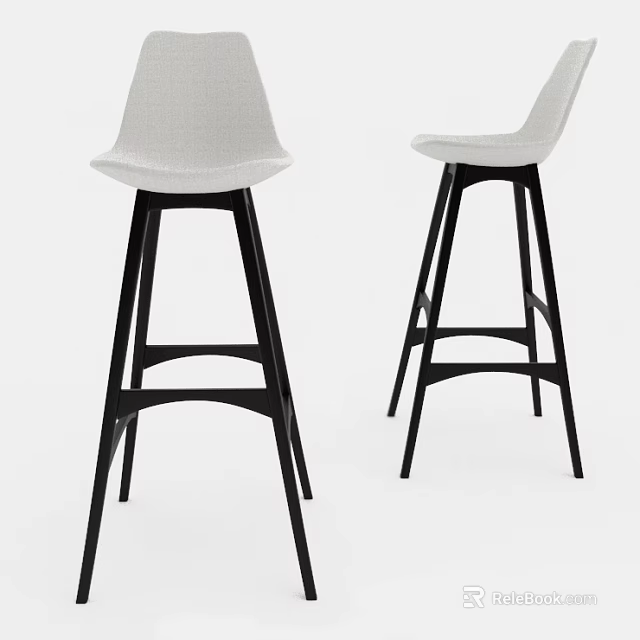 Modern Bar Stools With White Seats And Black Metal Legs Design 3d model 